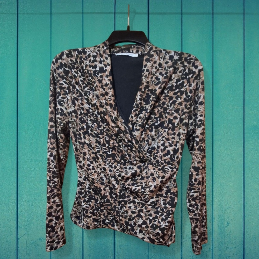 Peruvian Connection Animal Print Long Sleeve Blouse